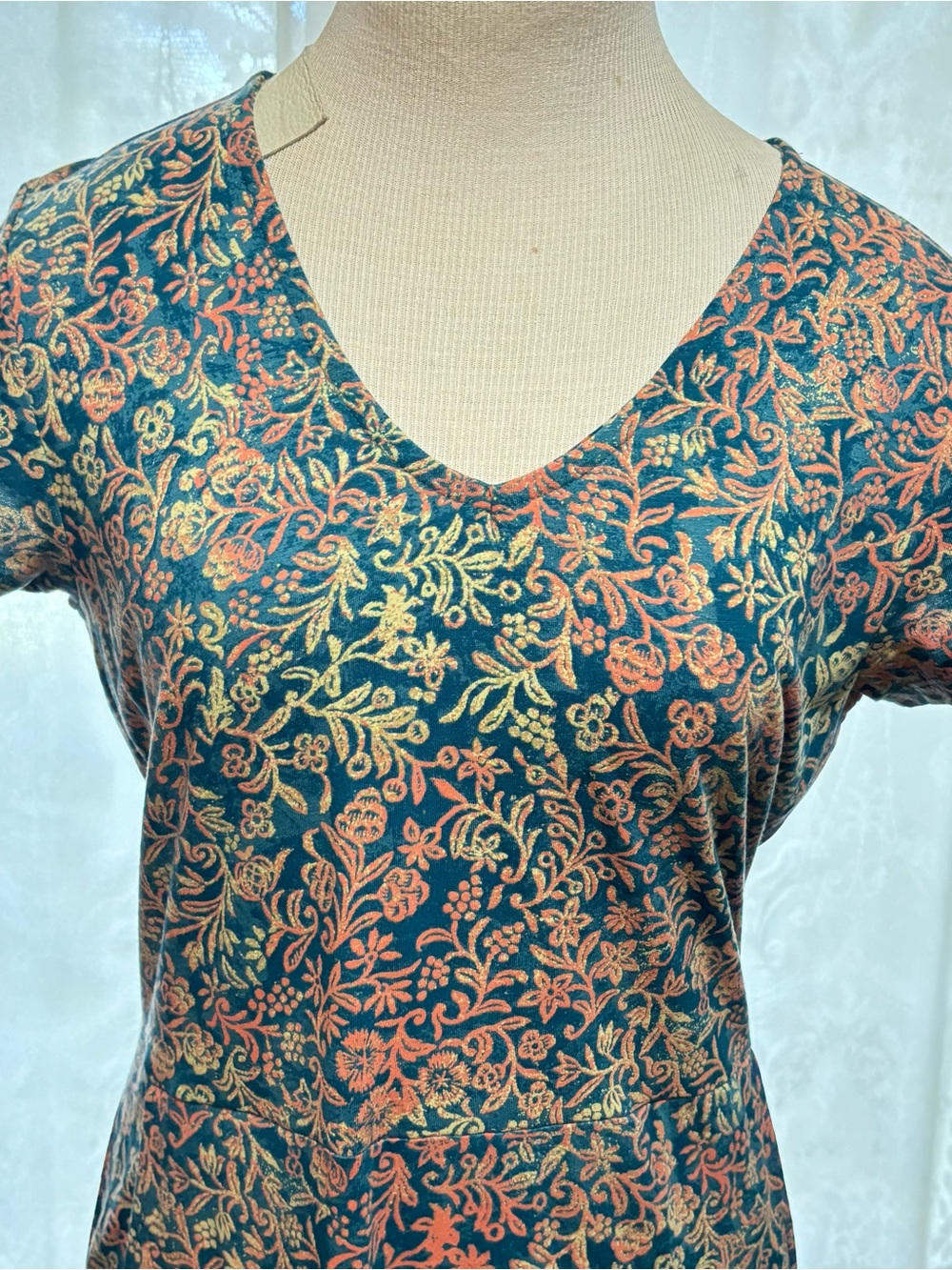 Peruvian Connection Maxi Dress with Pockets-Coral and Green Batik Print size M - Picture 3 of 11